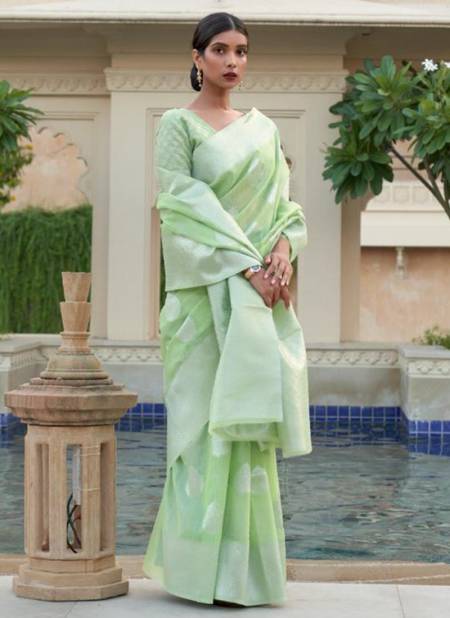 Pista Green Colour RAJTEX KEVAAH LINEN Fancy Festive Wear Heavy Silk Saree Collection 216004